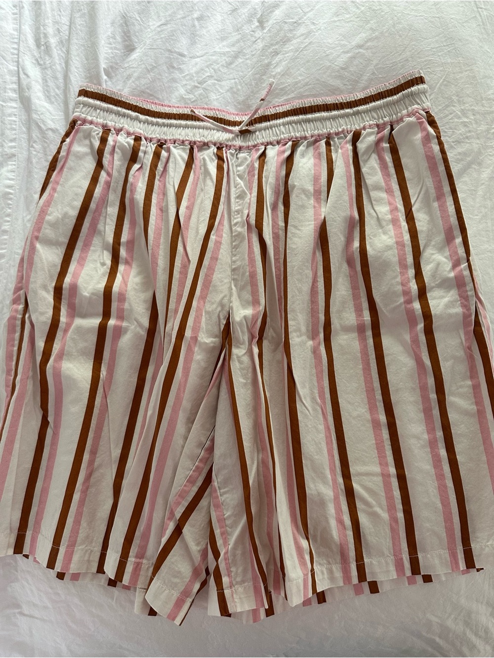 Anthropologie Pink, Brown & Cream Vertical-Stripe Bermudas